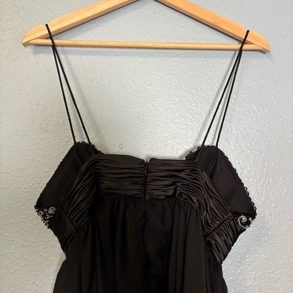 Mac Duggal Black Beaded V Neck Chiffon‎ Rose Hem Mini Formal Dress Size 4 Party - Picture 10 of 13